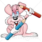 36553-Clipart-Illustration-Of-A-Pink-Rabbit-Holding-Red-And-Blue-Pencils