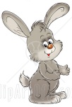 32456-Clipart-Illustration-Of-A-Gray-Bunny-Rabbit-Gesturing-With-His-Hands-Facing-To-The-Right