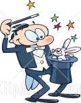 32023-Clipart-Illustration-Of-A-Talented-Magician-Luring-A-Rabbit-Out-Of-A-Hat-With-Colorful-Stars-On-A-White-Background
