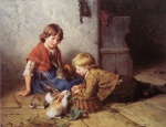 Felix Schlesinger (German, 1833-1910) «Feeding the rabbits»