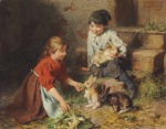 Felix Schlesinger (1833-1910) «Futterung der Kaninchen»