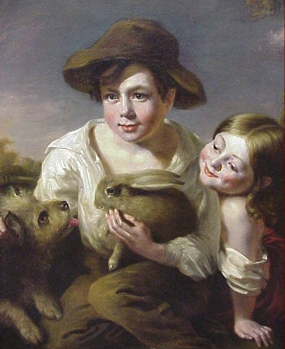 English School «A Boy and Girl with Rabbit and Dog»