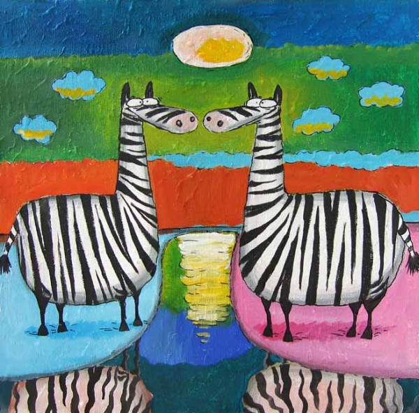 Зебры при луне