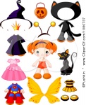 1080737-Clipart-Cute-Red-Haired-Doll-With-Halloween-Costumes-And-Accessories-Royalty-Free-Vector-Illustration